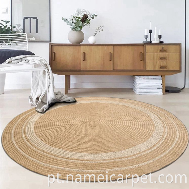 Round Shape Jute Hemp Braided Wovencarpet Area Rug Floor Mats 4